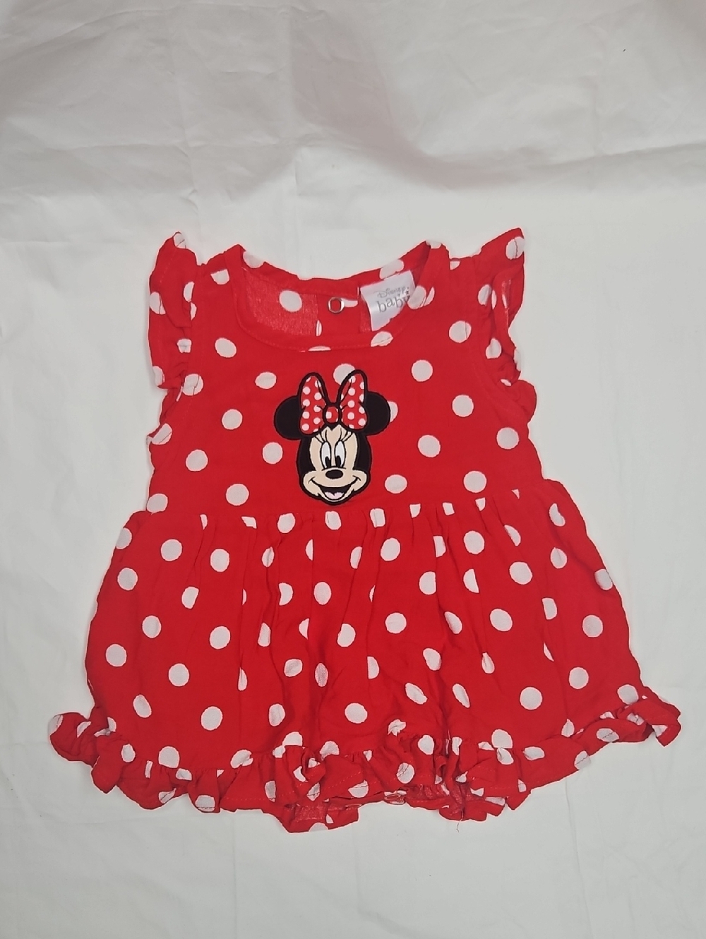 Disney Baby Minnie Mouse Red Polka Dot Baby Dress Onesie Size 6-9 Months